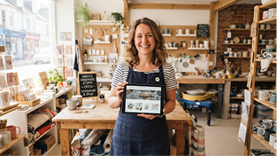 Female business owner holding digital tablet in workshop